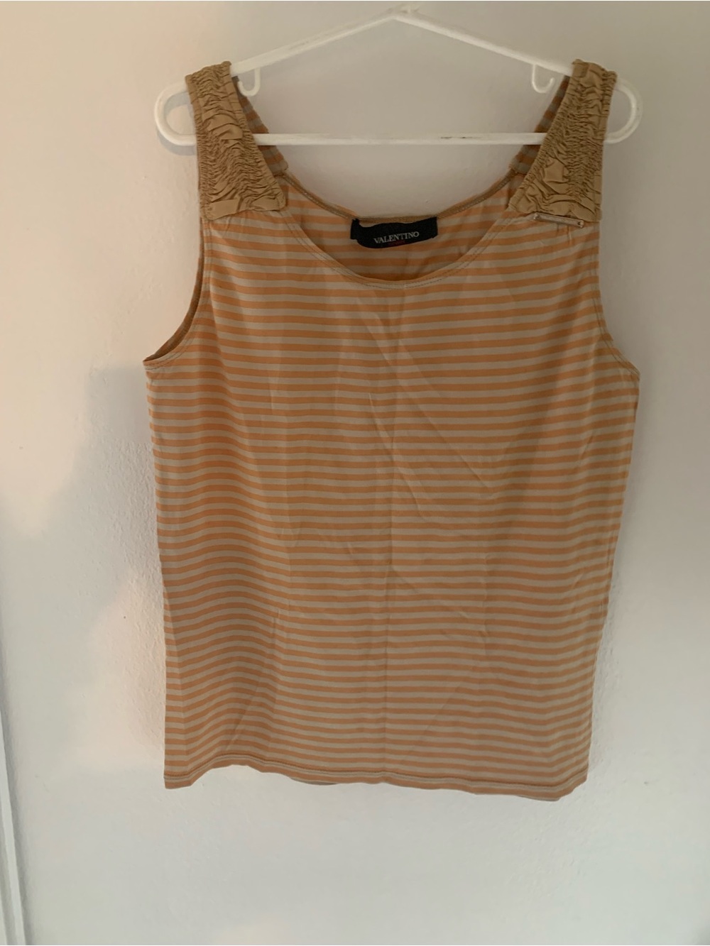 NEW Valentino Beige and Cream Striped Tank with Textured Detail, Made in Italy